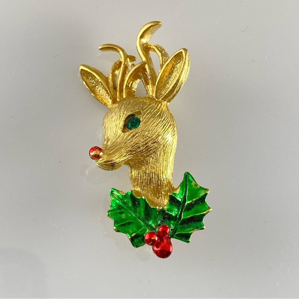 Vintage Signed Gerry’s Reindeer Christmas Pin Brooch